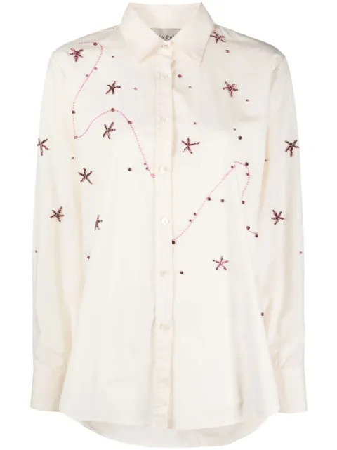 star-embroidered button-front shirt