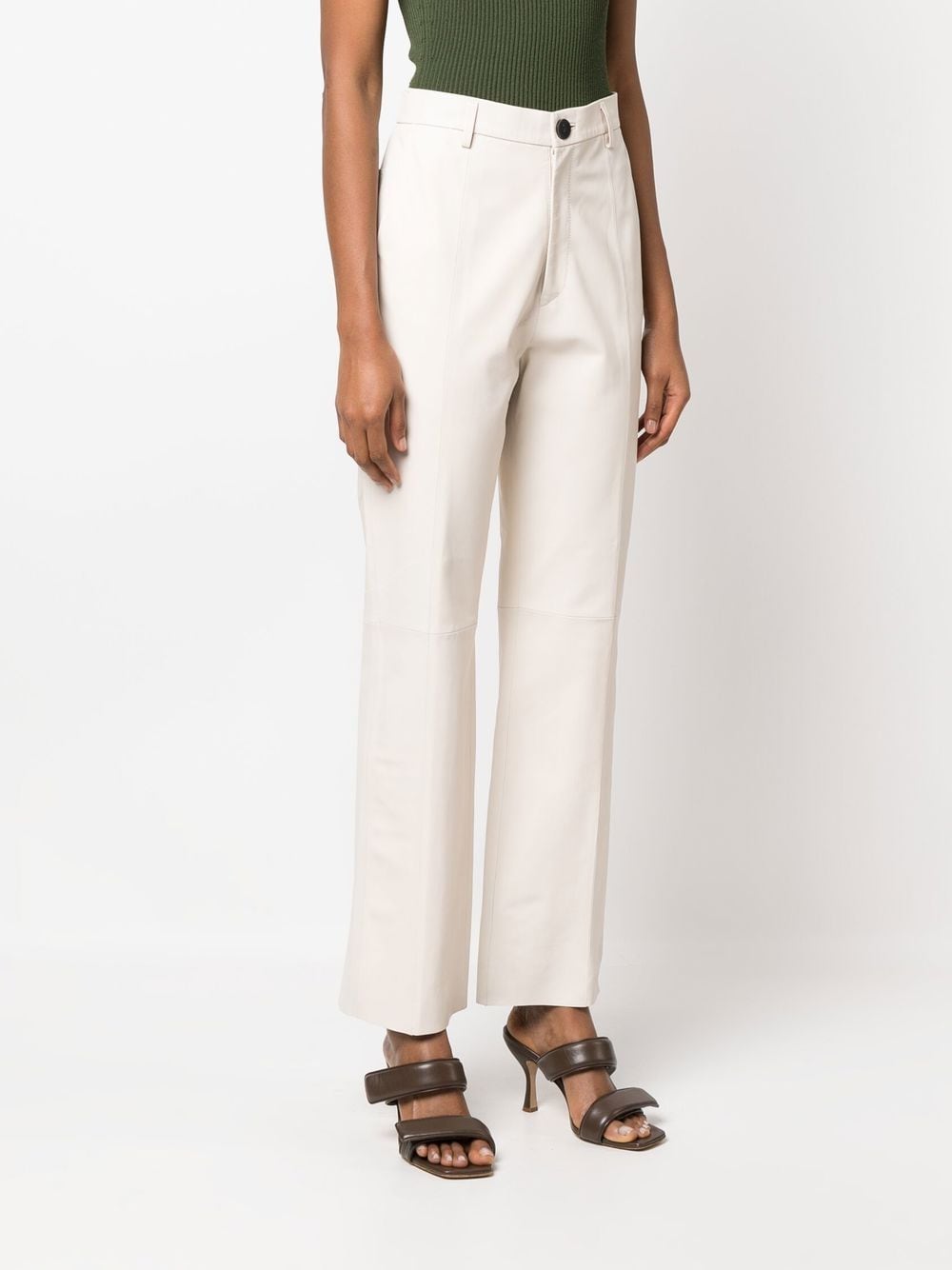 Shop Forte Forte Straight-leg Leather Trousers In Neutrals