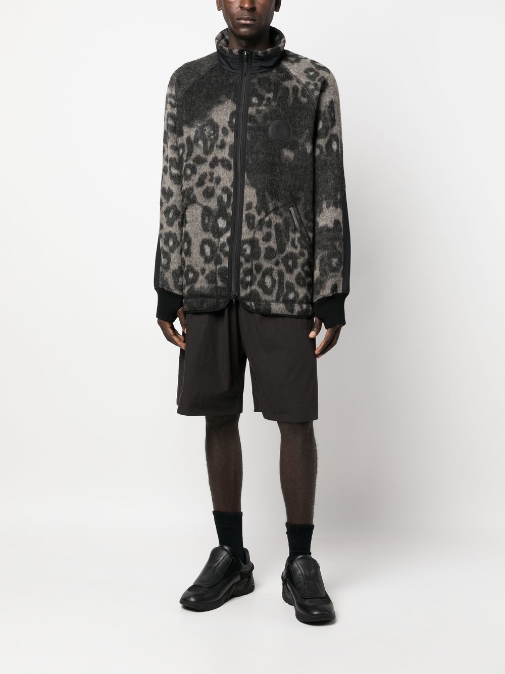 Shop Y-3 Leopard-print Zip-up Jacket In Grey