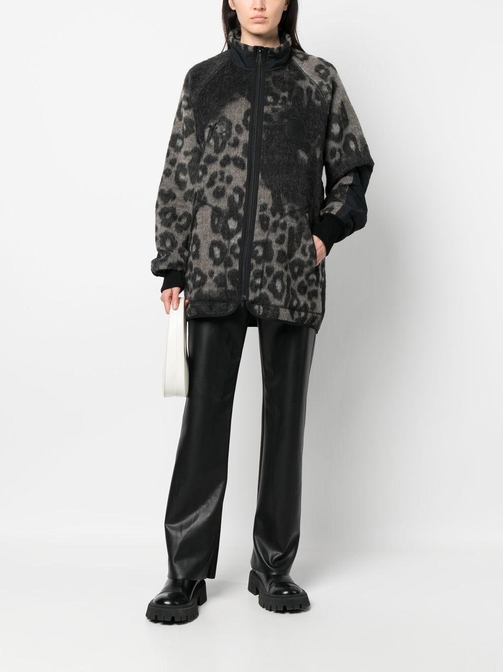 Shop Y-3 Leopard-print Zip-up Jacket In Grey