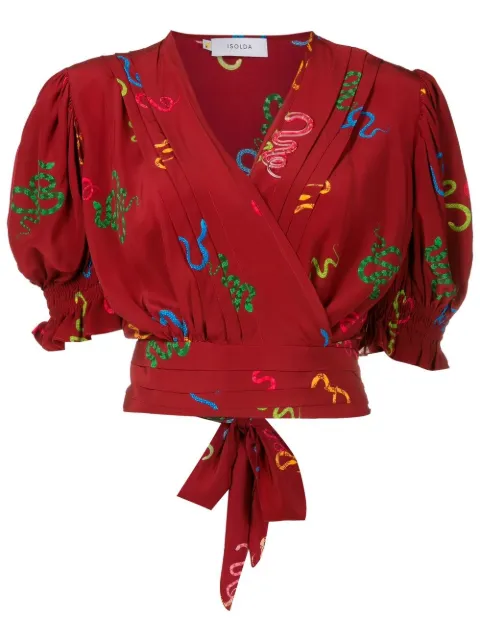 Isolda Lena motif-print wrap blouse