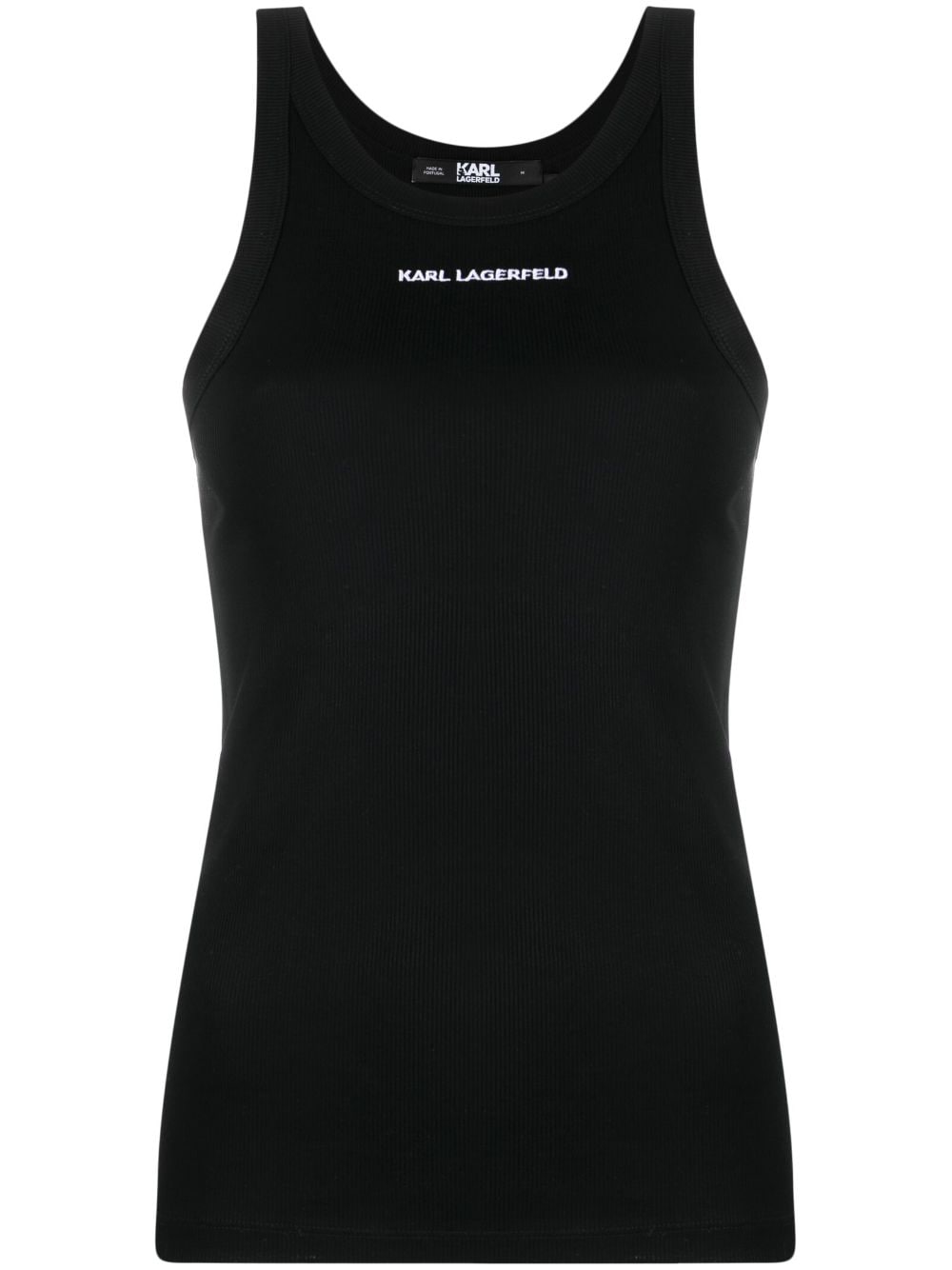 Shop Karl Lagerfeld Ribbed Cotton Tank Top In Black