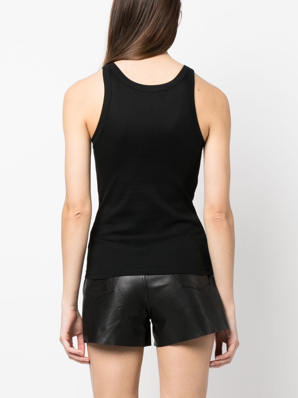 Shop Karl Lagerfeld Ribbed Cotton Tank Top In Black