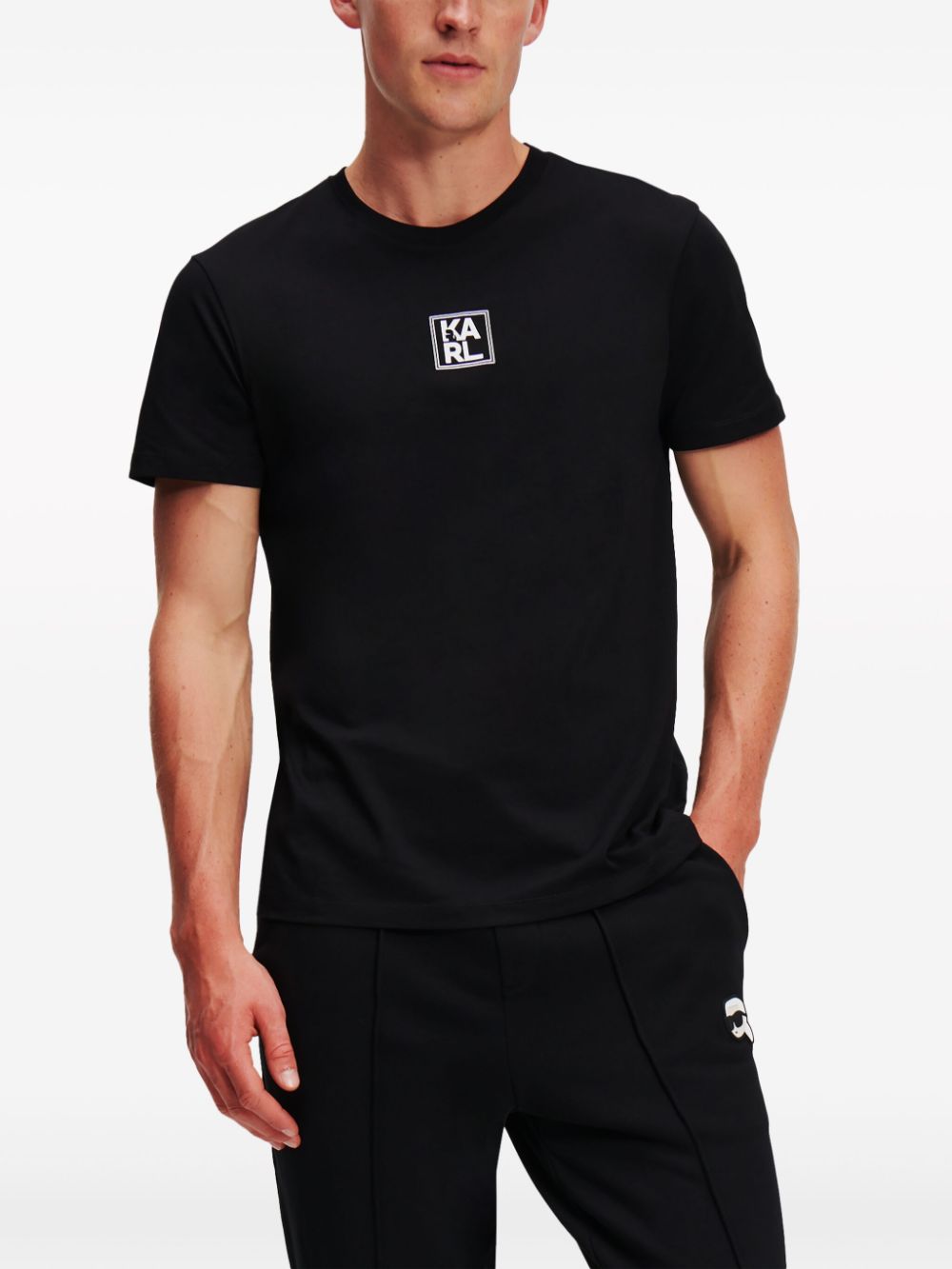 Karl Lagerfeld T-shirt van biologisch katoen met logoprint - Zwart