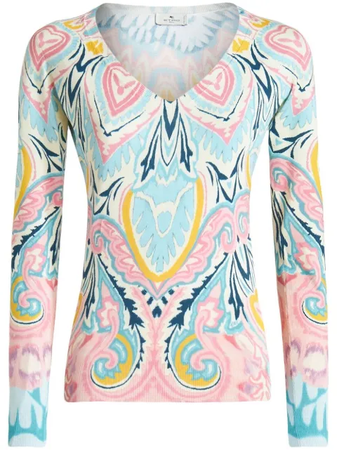 ETRO graphic-print V-neck jumper