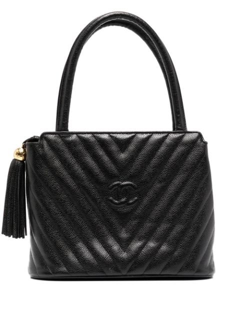 Affordable HOT SALE CHANEL 1992 CC V-stitch top-handle bag Women