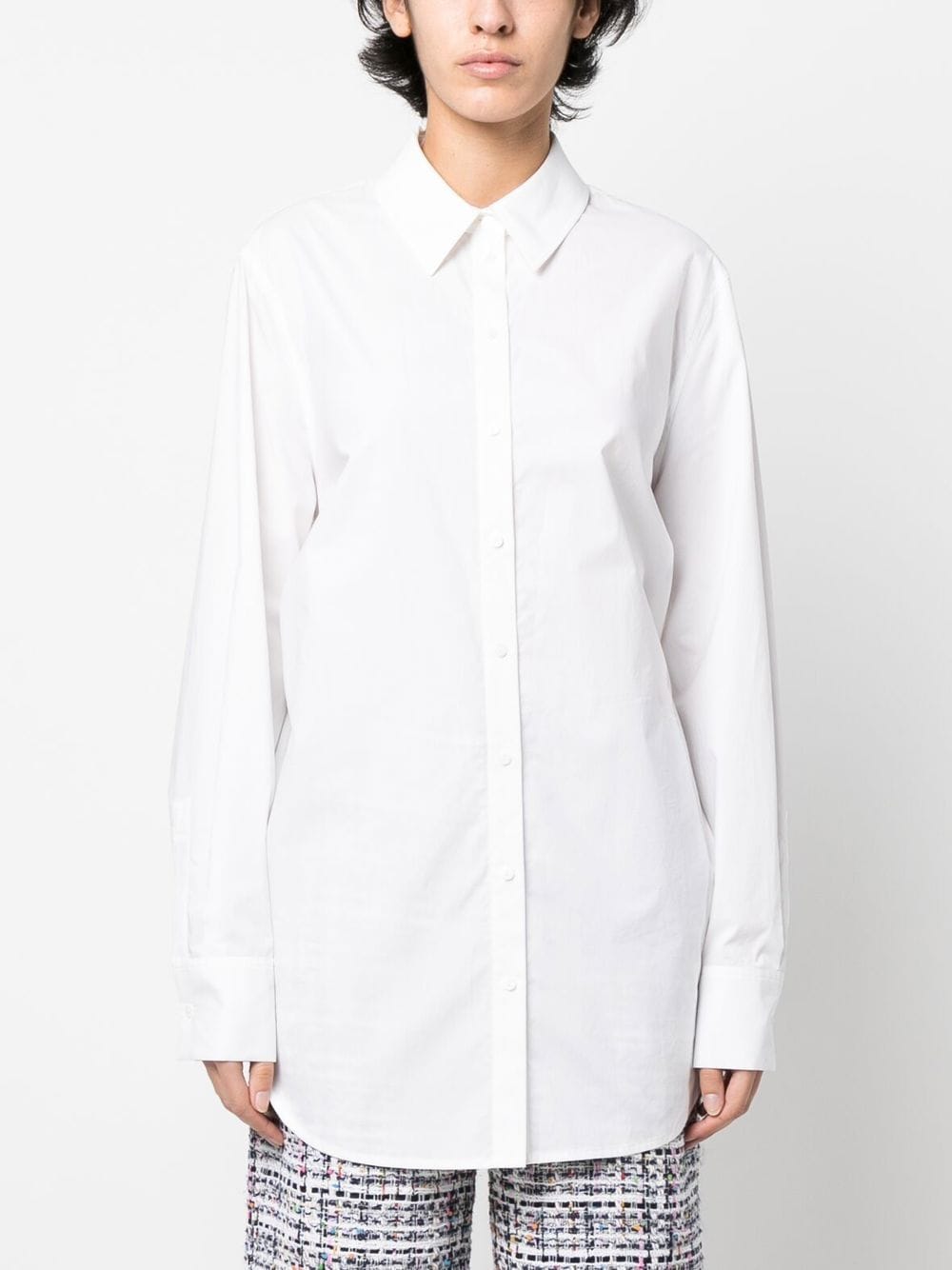 Shop Karl Lagerfeld Open Back-tie Longline Shirt In White