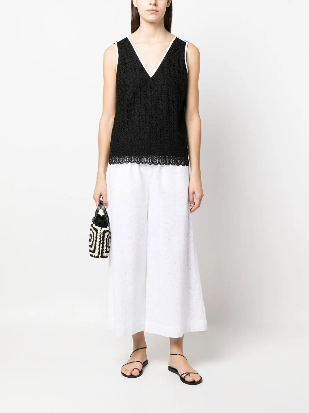 Karl Lagerfeld Top met geborduurd kant - Zwart