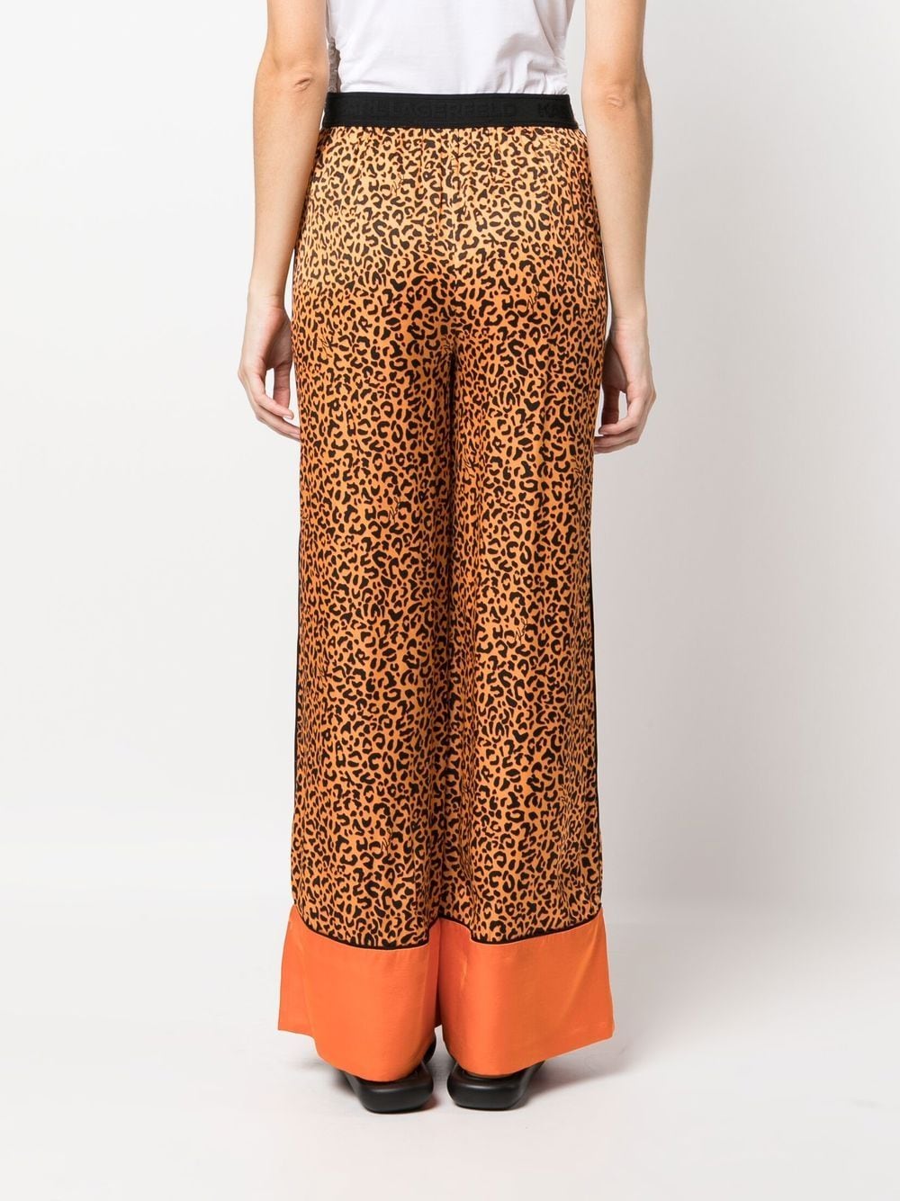 Shop Karl Lagerfeld Kl Leopard-print Wide-leg Trousers In Orange