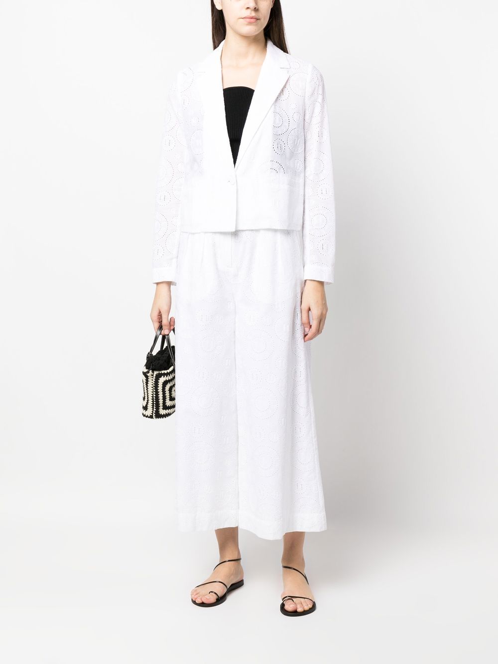 Shop Karl Lagerfeld Broderie Anglaise Cropped Blazer In White