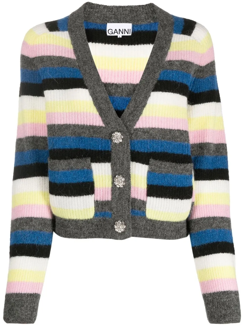 

GANNI striped V-neck cardigan - Gris