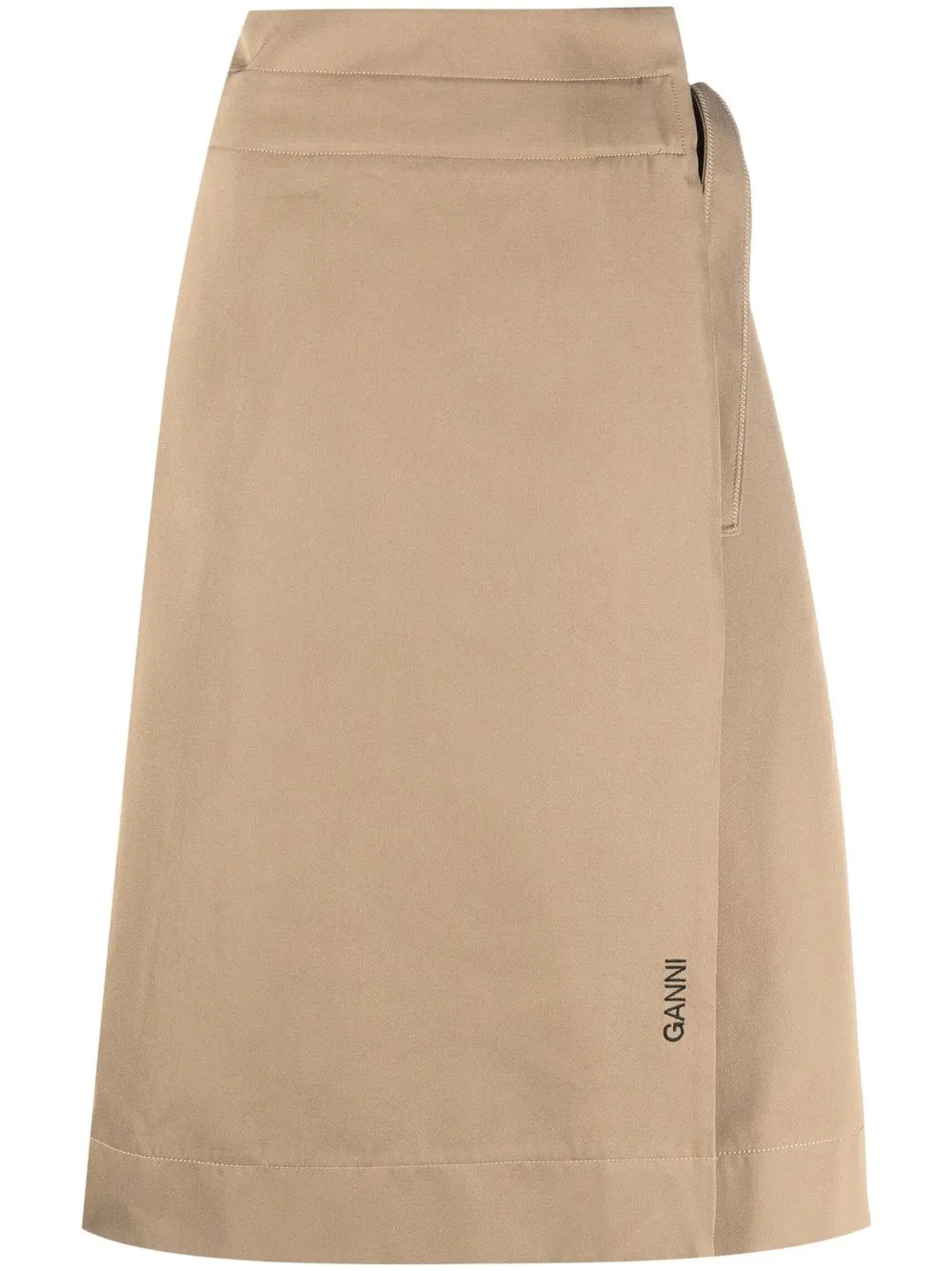 

GANNI embroidered-logo wrap skirt - Brown