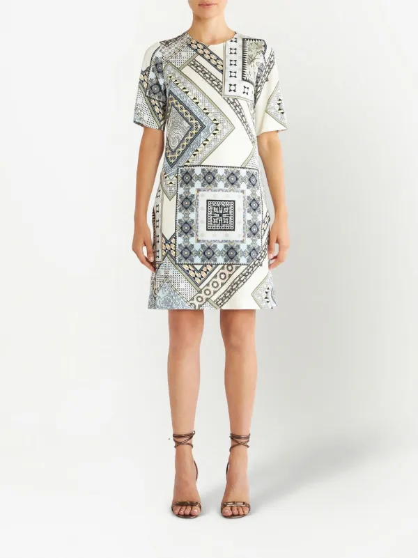 ETRO patchwork-print Shift Dress | White | FARFETCH
