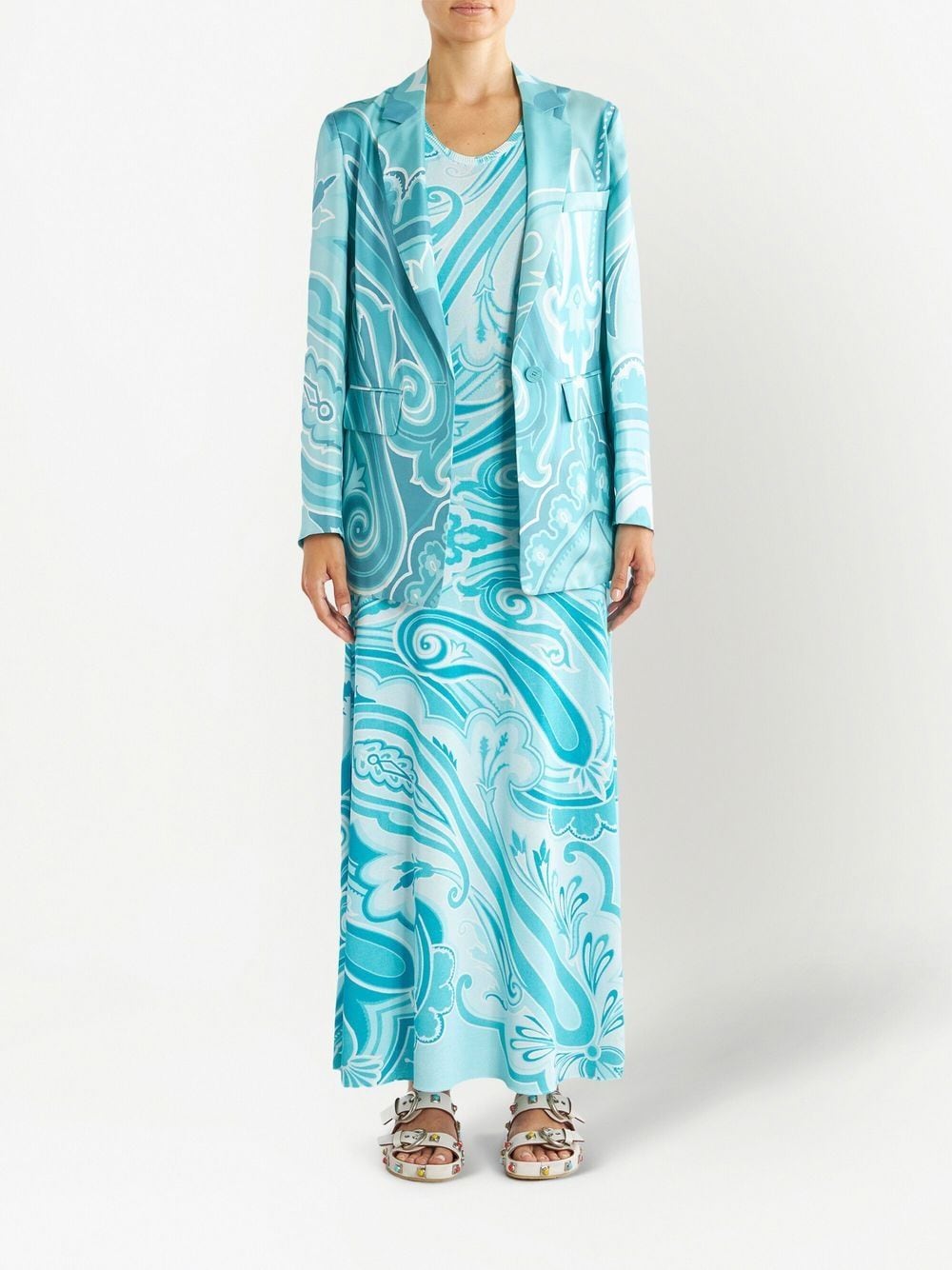 Shop Etro Swirl-print Silk Blazer In Blue