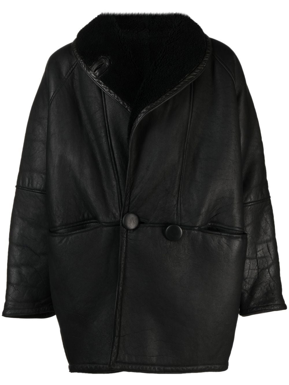 Pre-owned A.n.g.e.l.o. Vintage Cult 1980s Sheepskin Shearling-lined Coat In Black