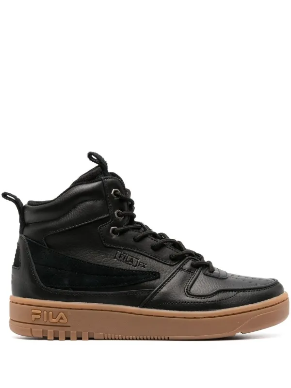 Fila Leather embossed logo high top Sneakers Black FARFETCH IE