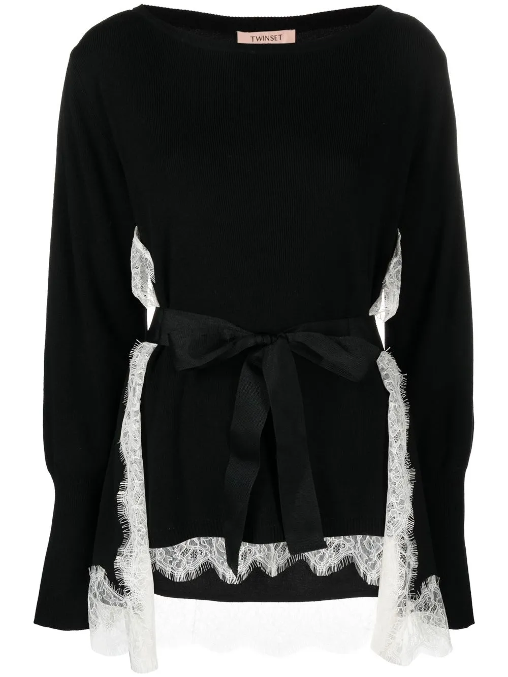 

TWINSET lace-trim tie-waist jumper - Black