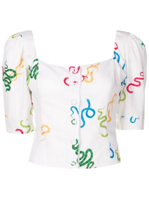 Isolda camisa con estampado abstracto y mangas farol