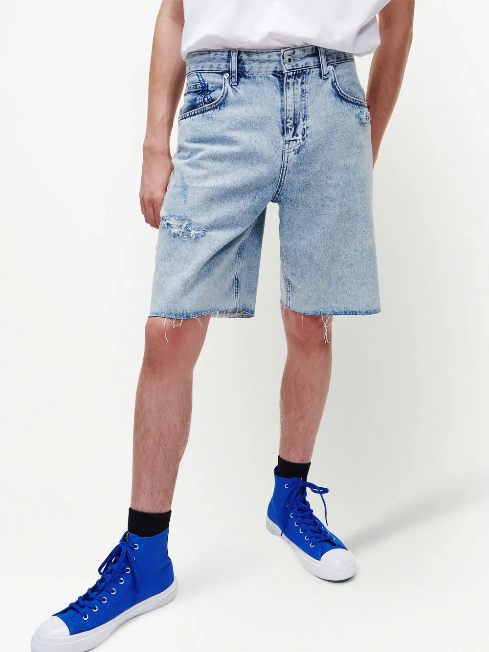 Karl Lagerfeld Jeans Relaxed-cut Distressed Shorts In Blue