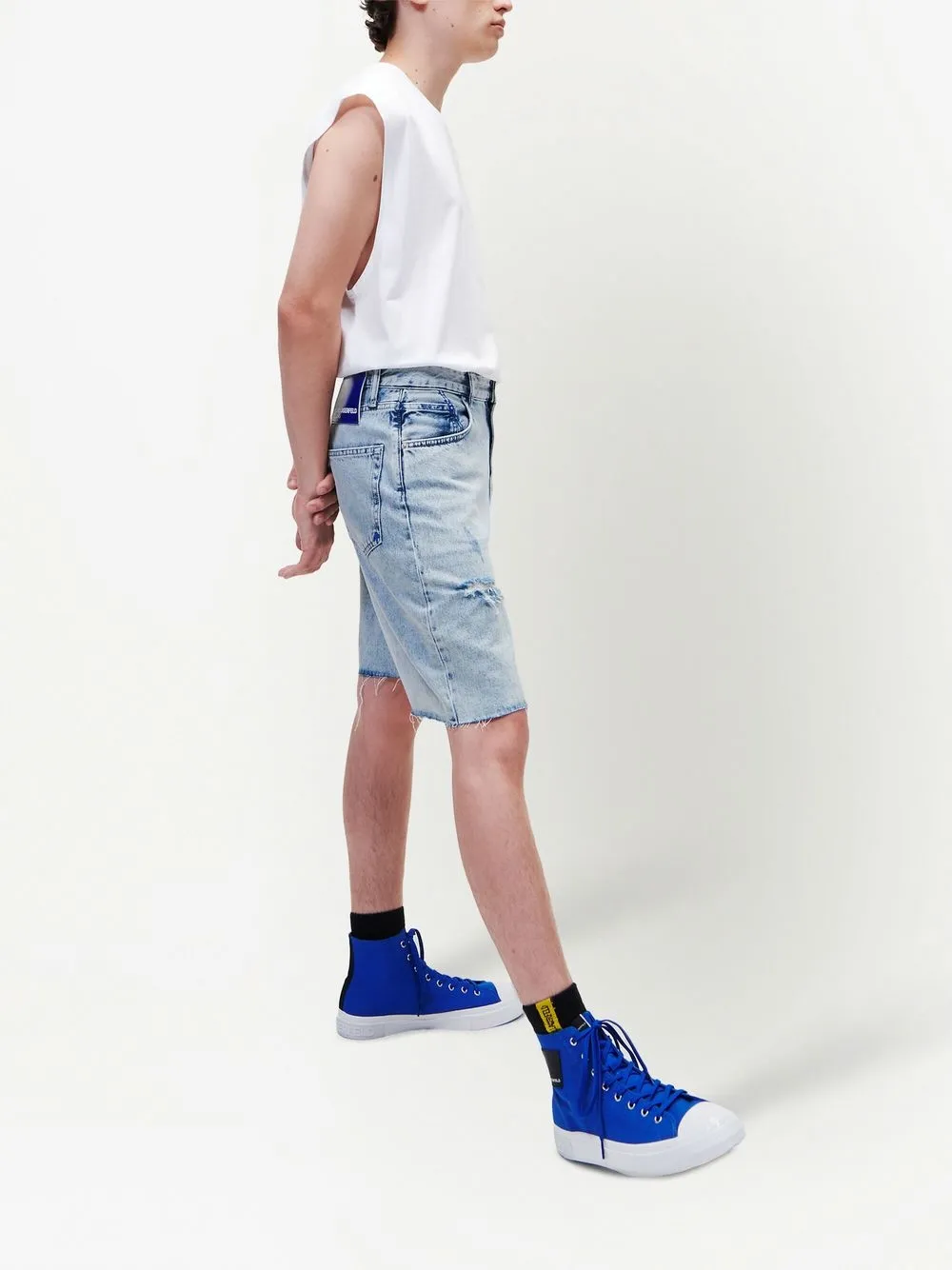 Karl Lagerfeld Jeans Relaxed-cut Distressed Shorts In Blue