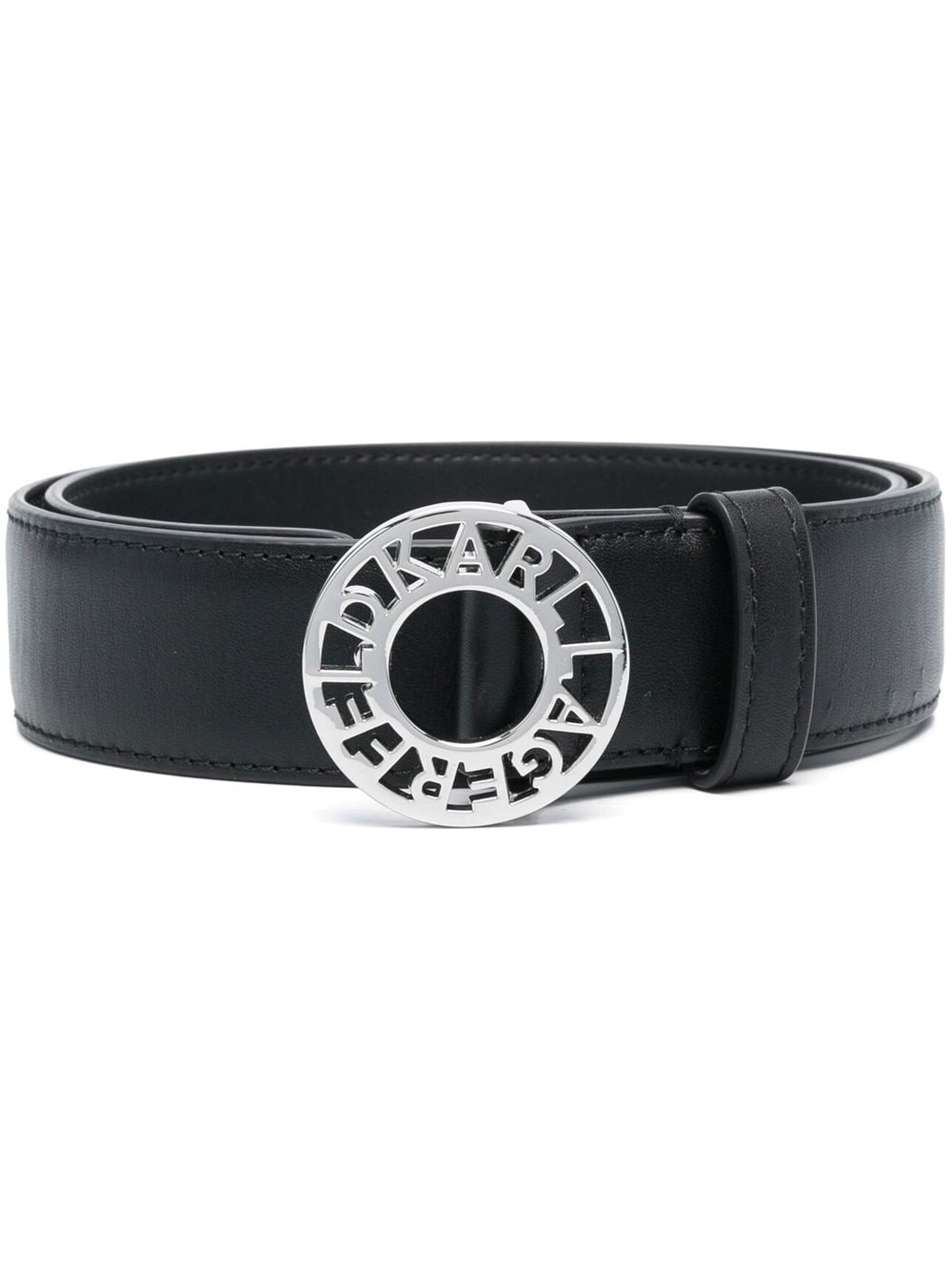 Karl Lagerfeld Disk Large Leather Belt In Black