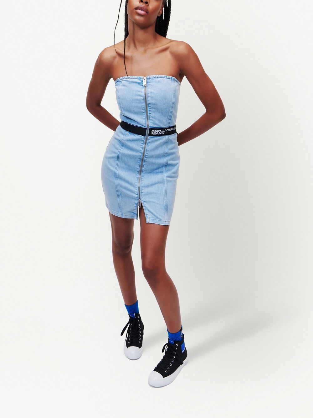 Shop Karl Lagerfeld Jeans Zip-front Denim Dress In Blue