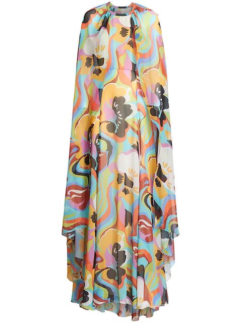ETRO printed cape-effect silk dress