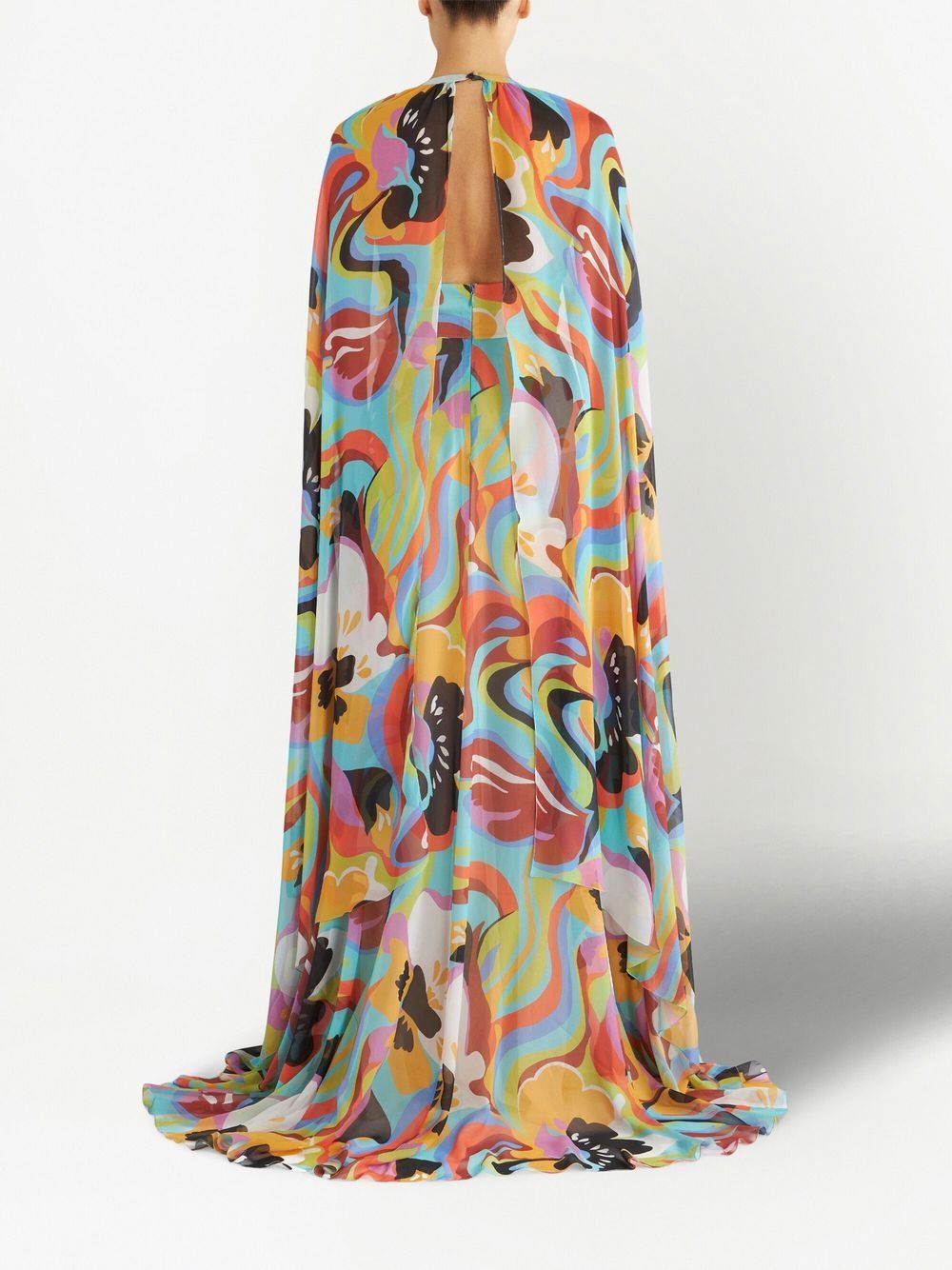Shop Etro Printed Cape-effect Silk Dress In Multicolour