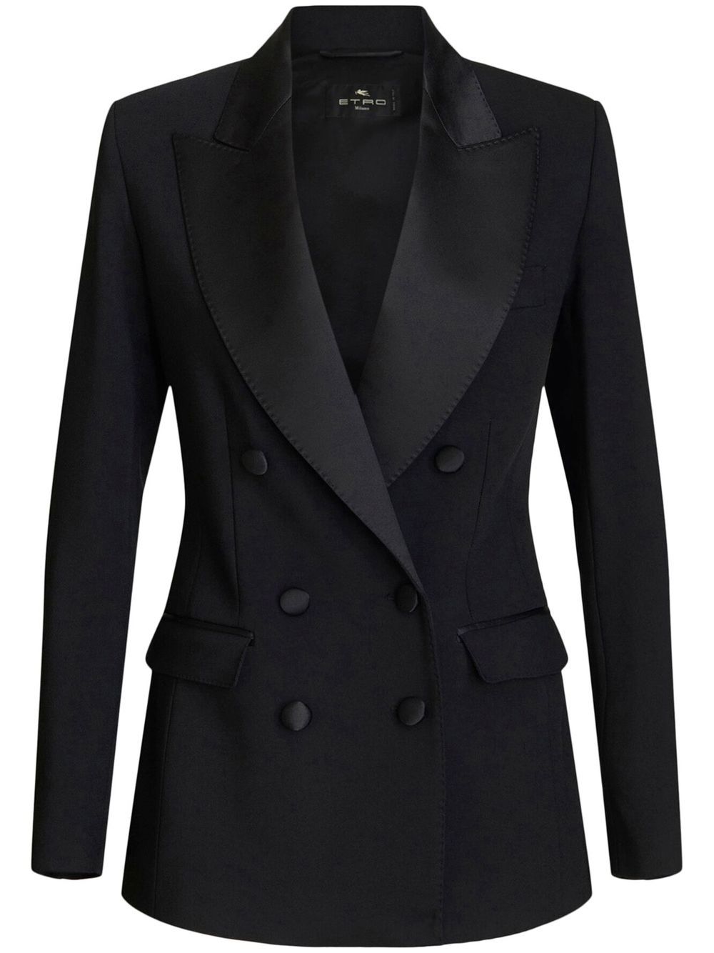 Etro Double Breasted Crepe Tuxedo Jacket In Black