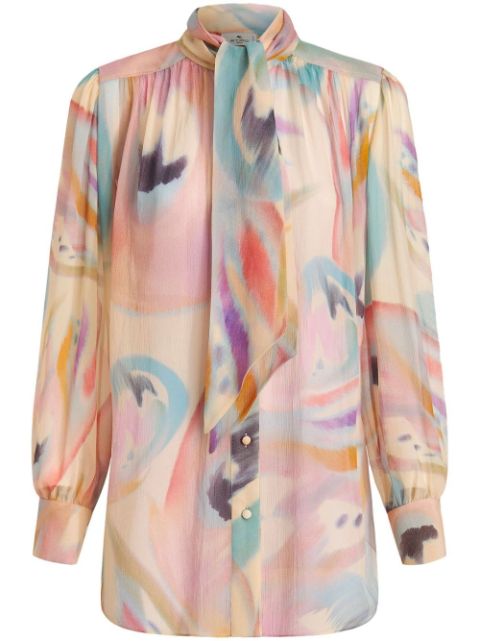 ETRO painterly-print pussy-bow blouse Women