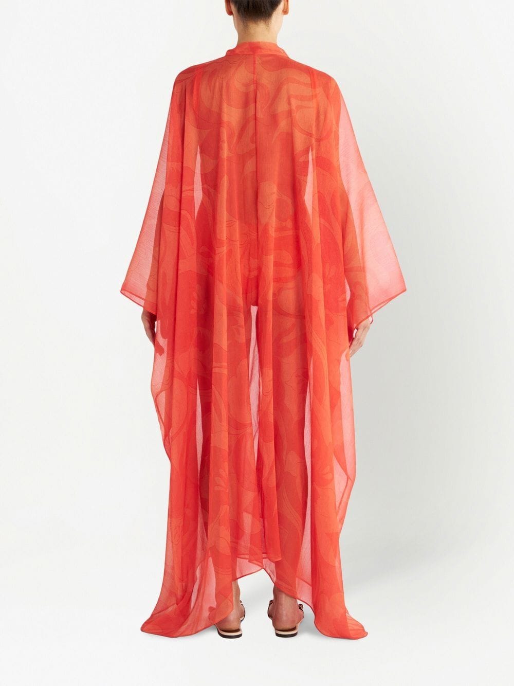 Shop Etro Floral-print Semi-sheer Caftan In Orange