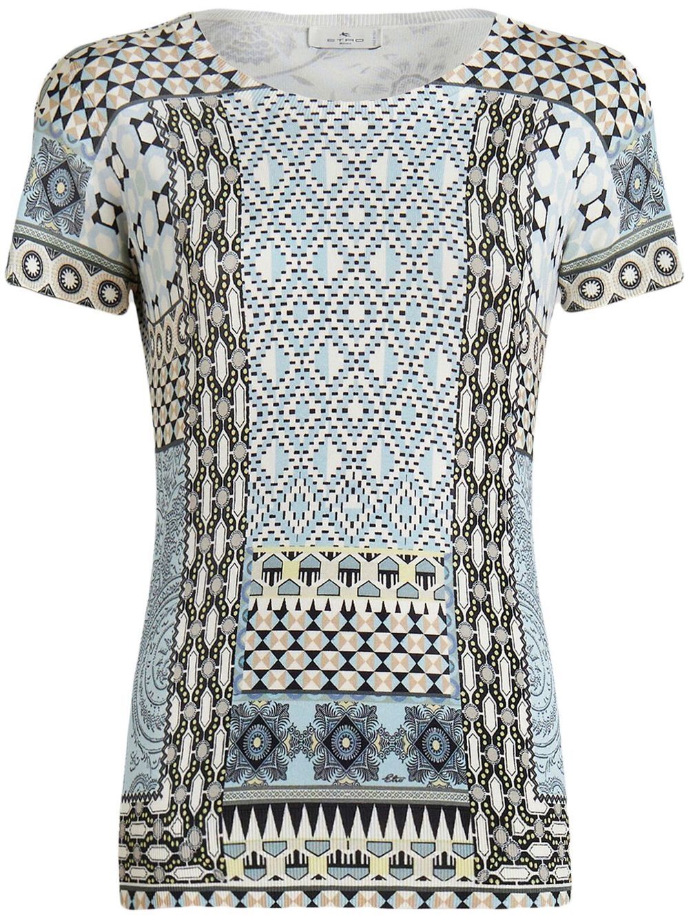 Shop Etro Graphic-print Knitted Silk T-shirt In Blau