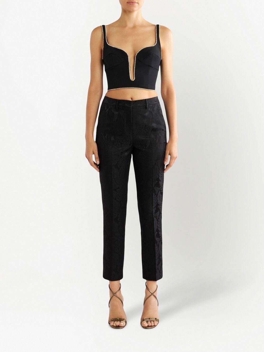 Shop Etro Jacquard Tailored Trousers In Black