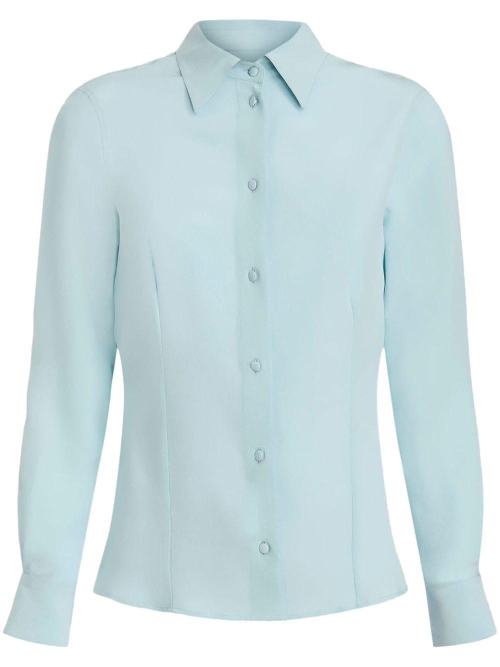 Etro Long-sleeved Silk Shirt In Blue