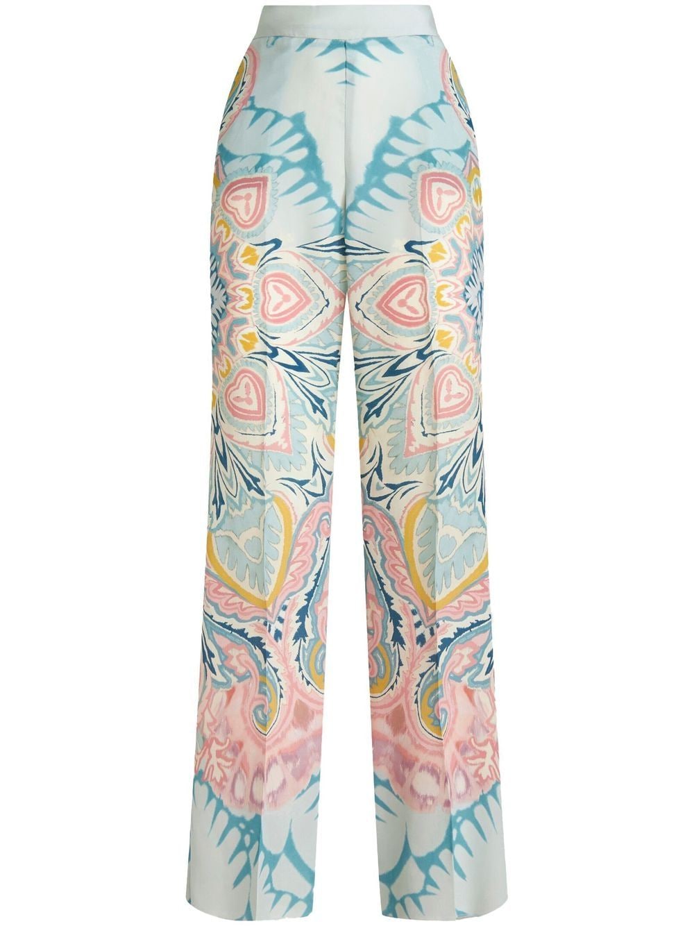 Shop Etro Paisley-print Satin-finish Trousers In Blue