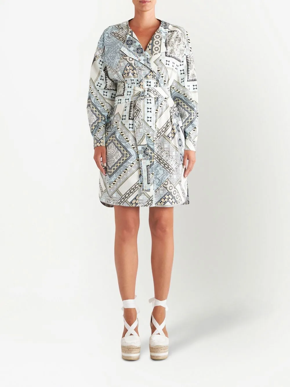 Shop Etro Mix-print Belted Dress In White