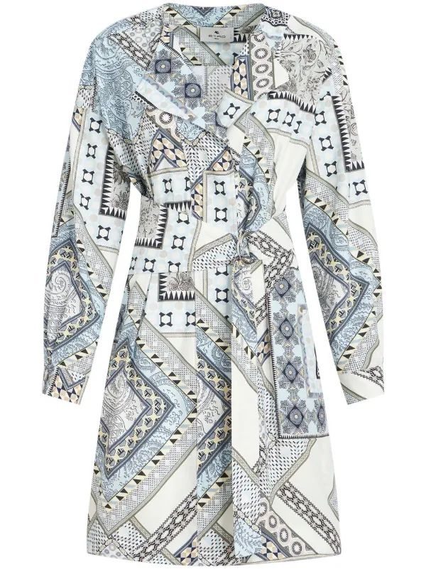 Etro Mix-print Belted Dress in Neutrals