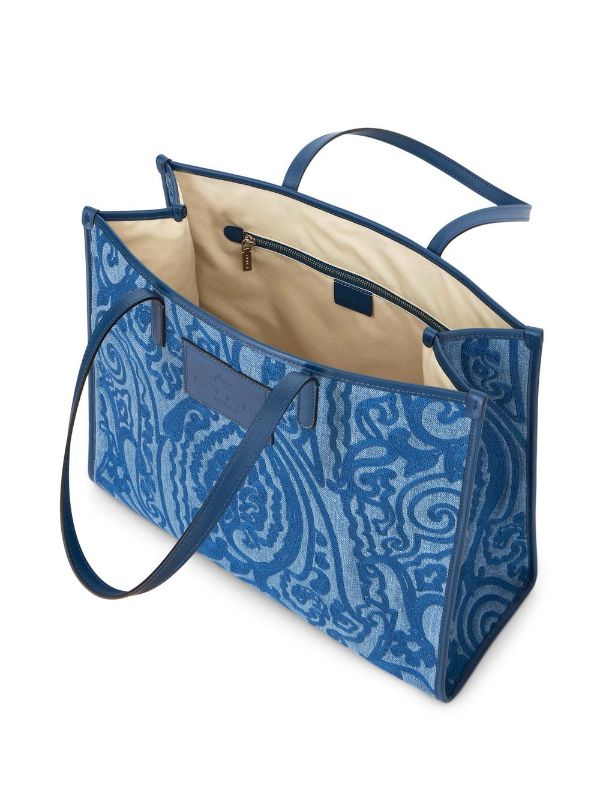 Etro paisley denim tote bag for women Light blue