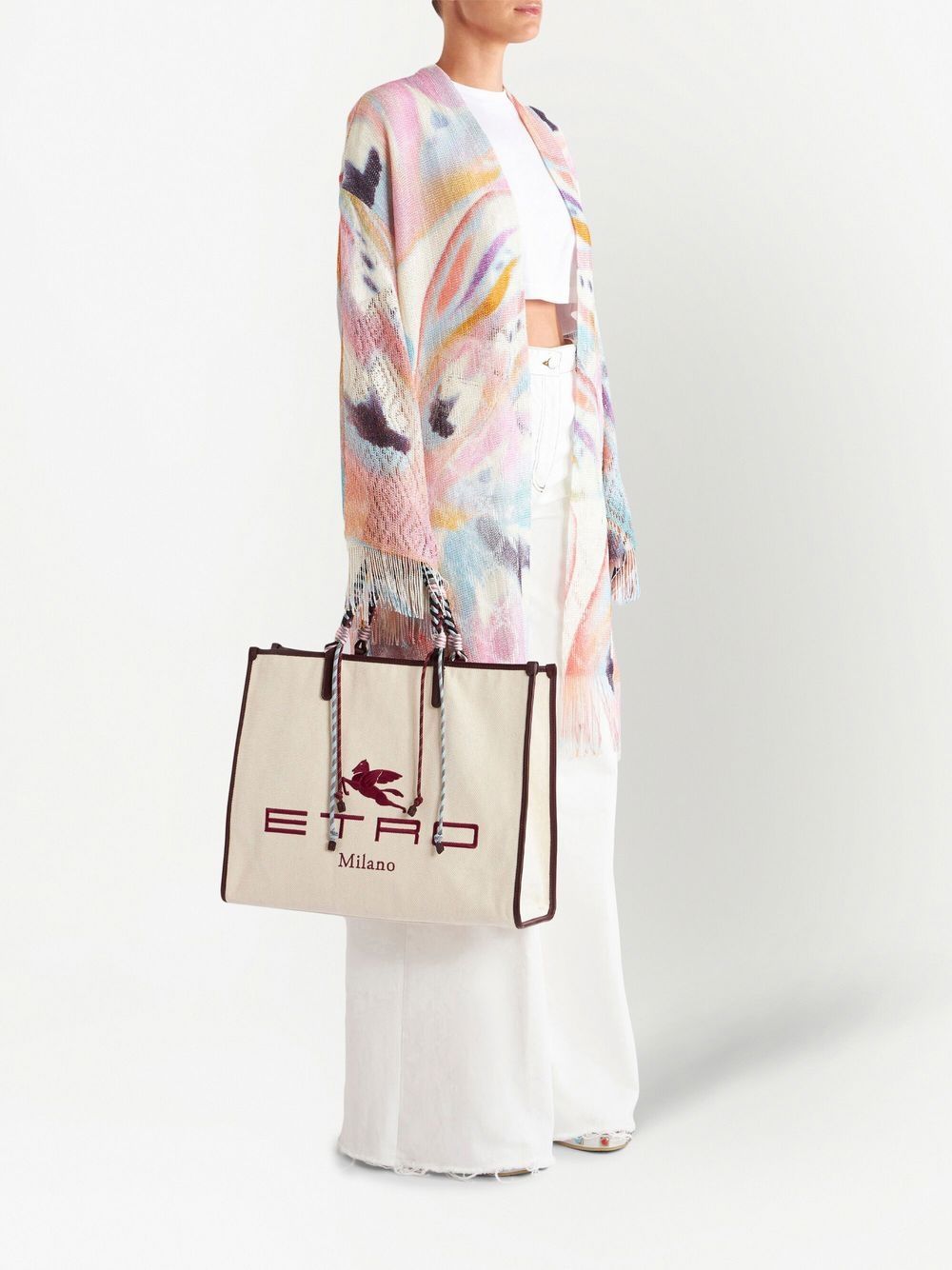 Shop Etro Logo-embroidered Tote Bag In Neutrals