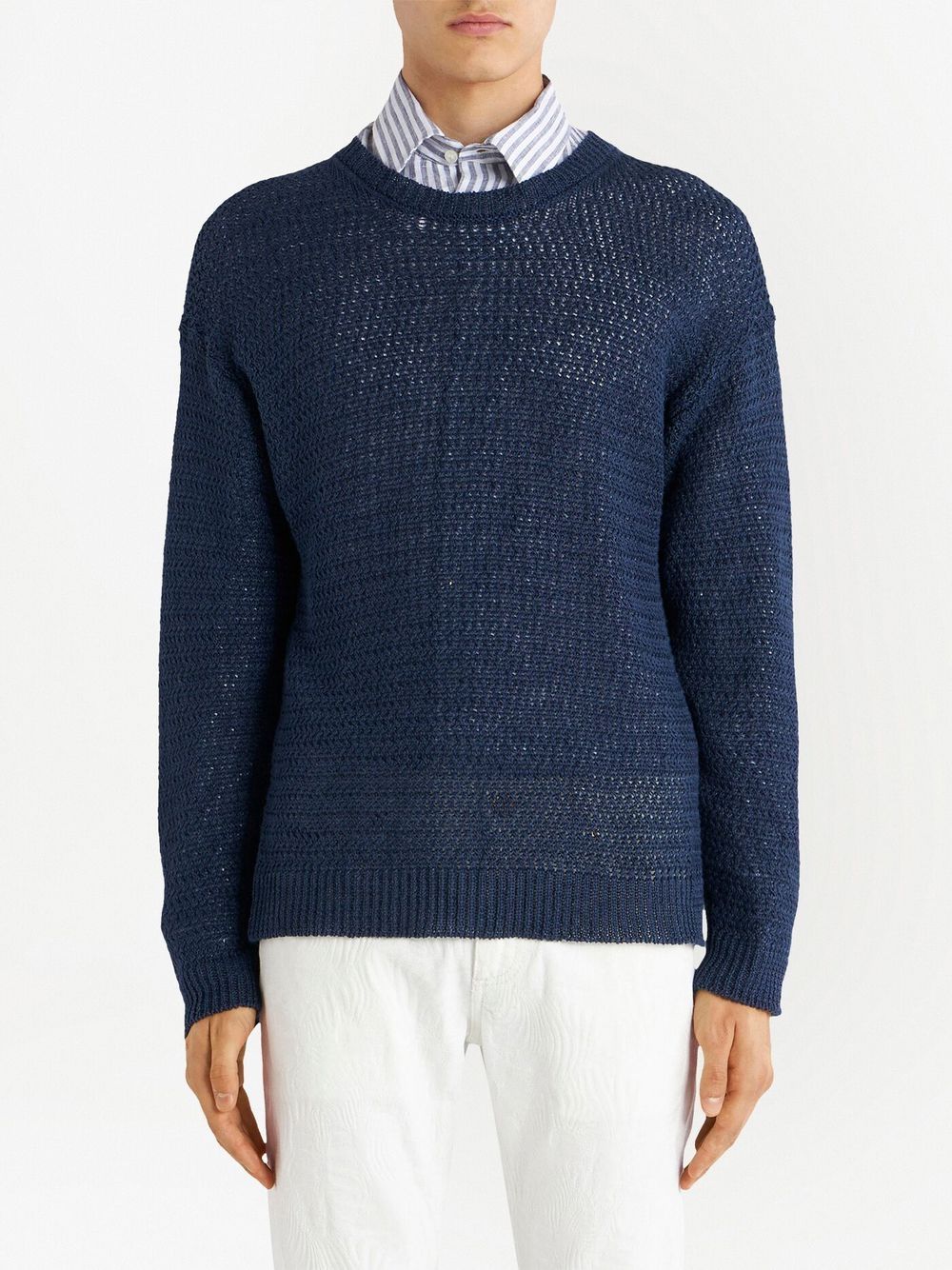 Shop Etro Open-knit Linen Jumper In Blue