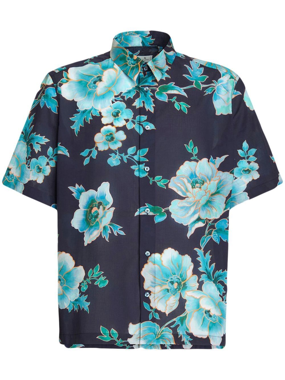 Etro Floral-print Short-sleeve Shirt In Blue