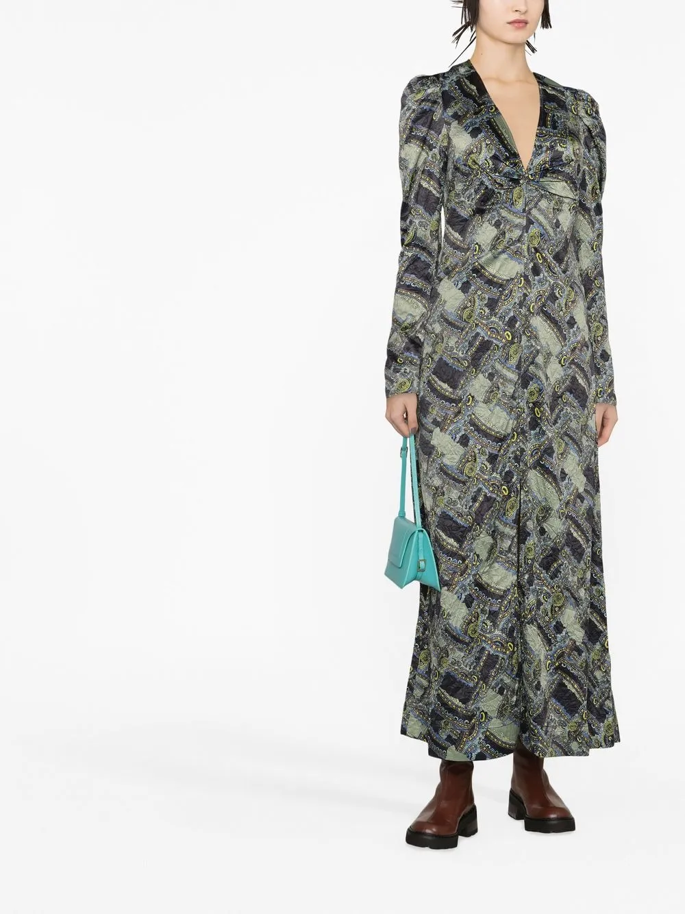 GANNI Maxi-jurk met paisley-print - Groen