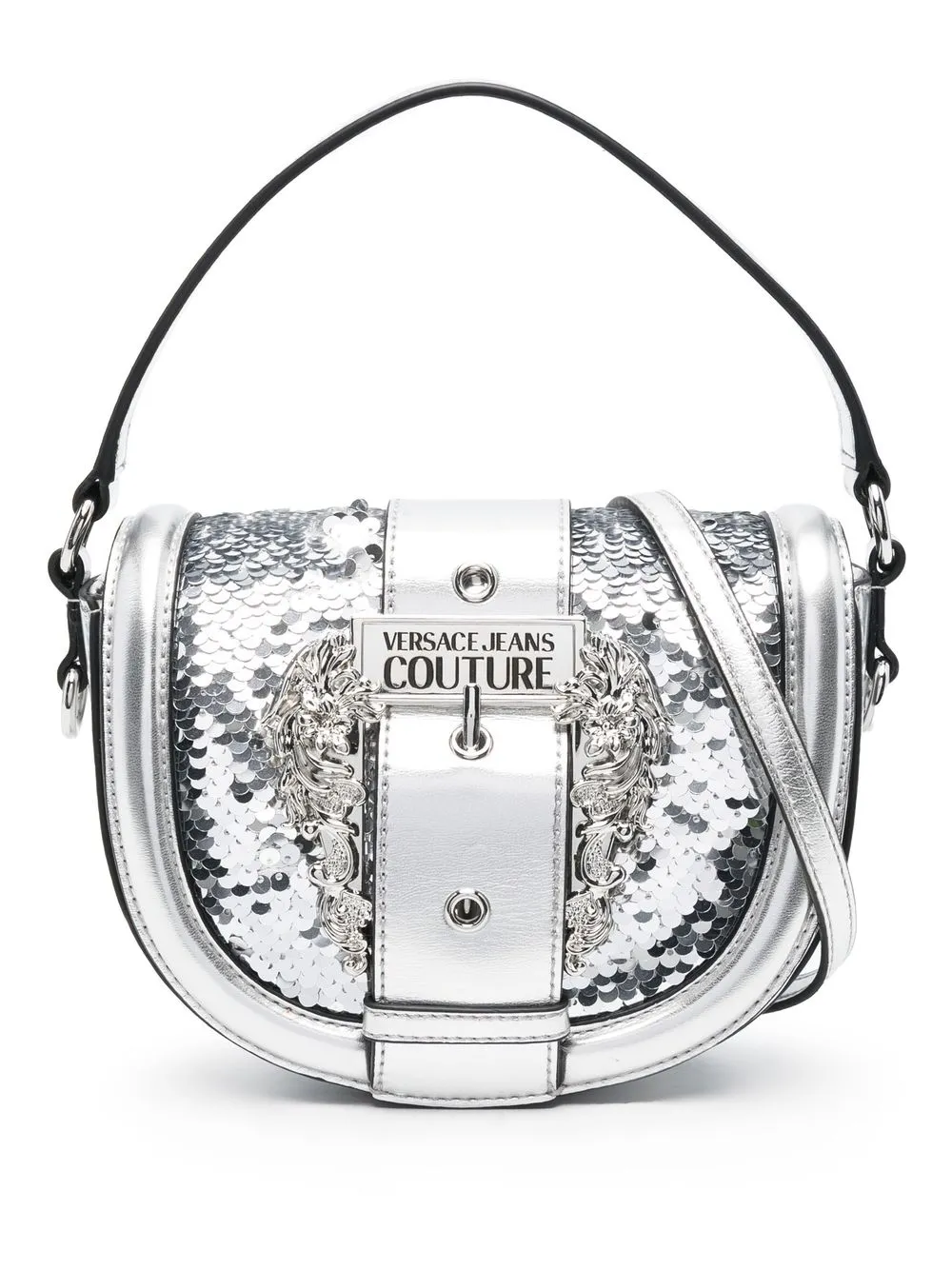 

Versace Jeans Couture Baroque-buckle sequin-embellished tote bag - Grey