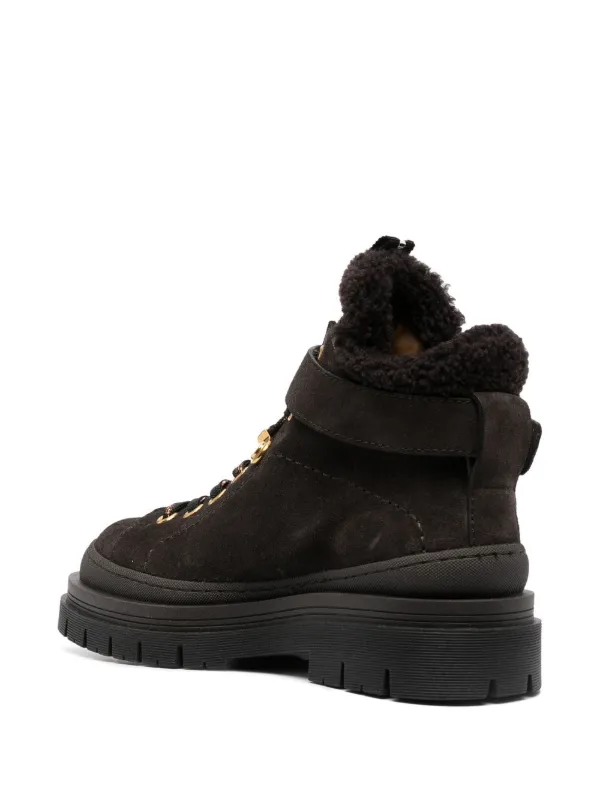 See By Chlo Shearling lace up Boots Farfetch