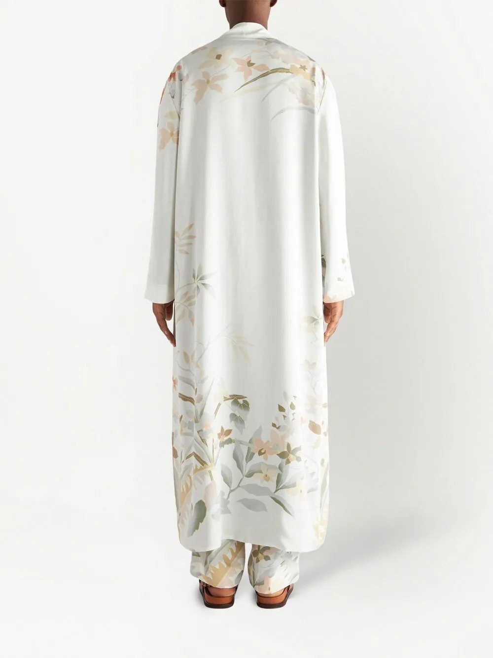 Shop Etro Floral-print Silk Robe In Neutrals