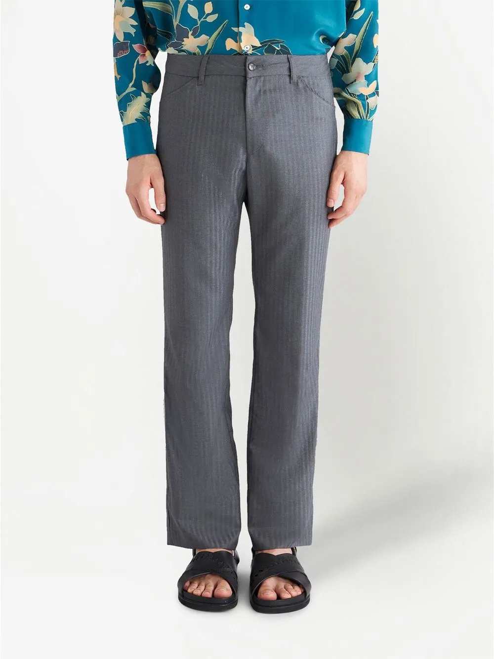 Etro Virgin-wool Straight Leg Trousers In Grey