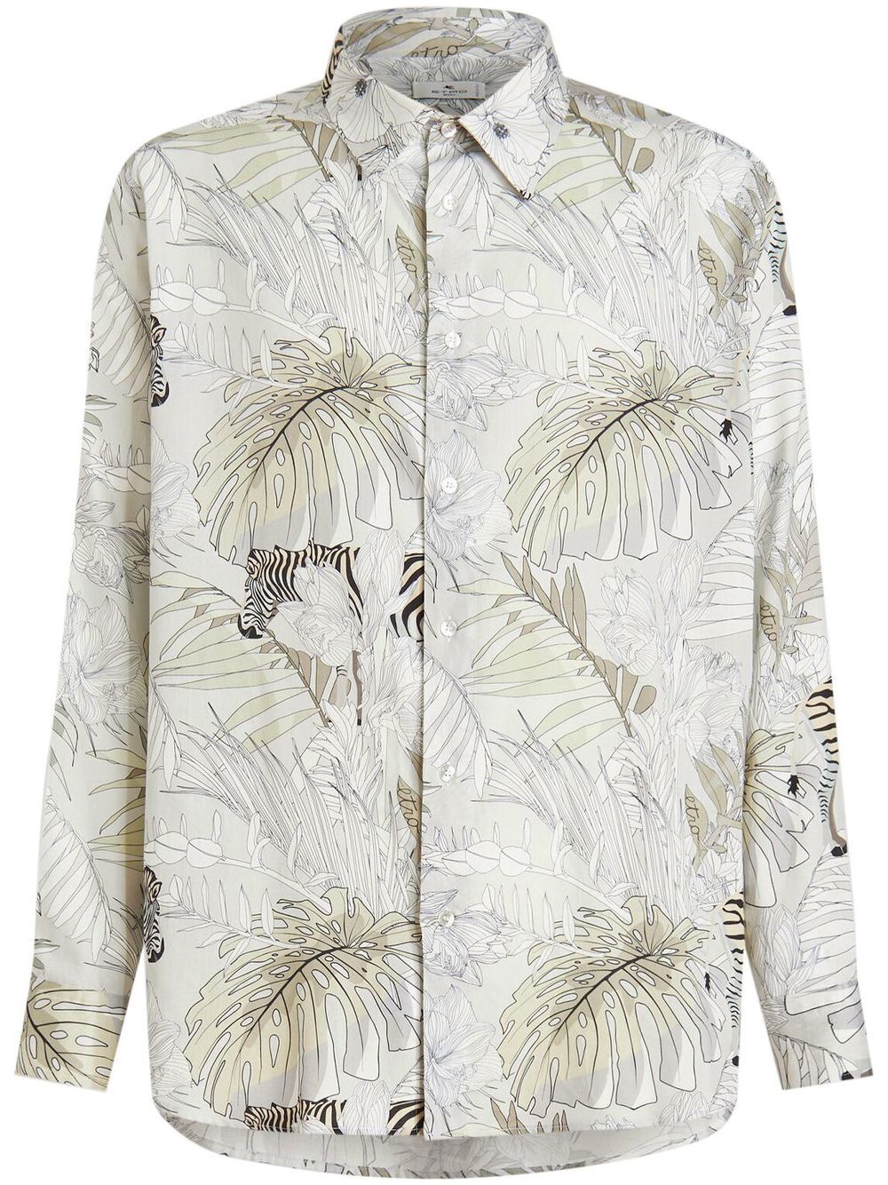 Etro Leaf-print Long-sleeve Shirt In White/beige