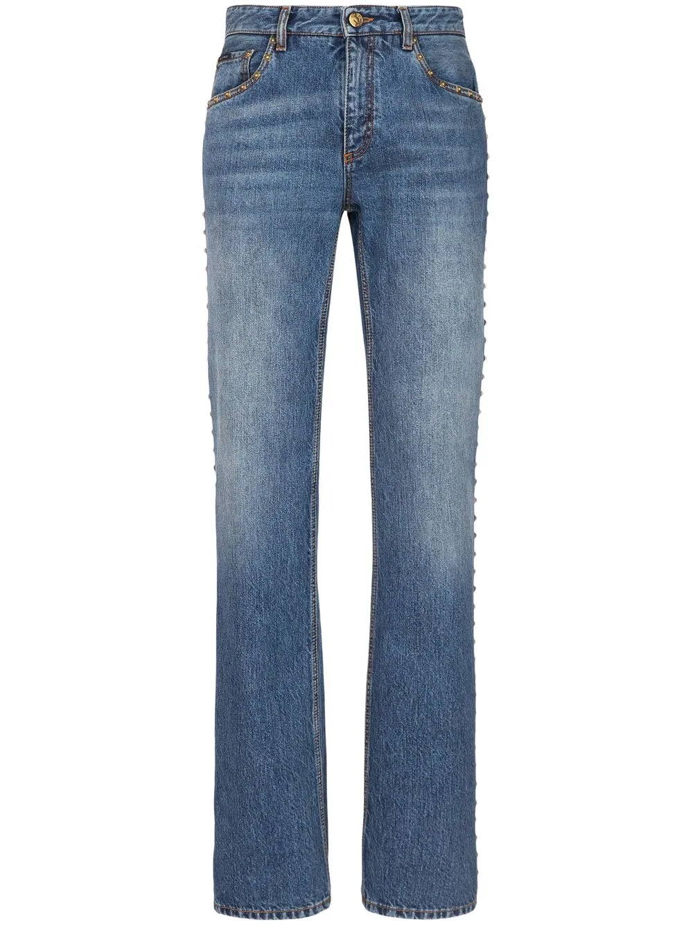 ETRO jeans rectos con detalle de apliques - Azul