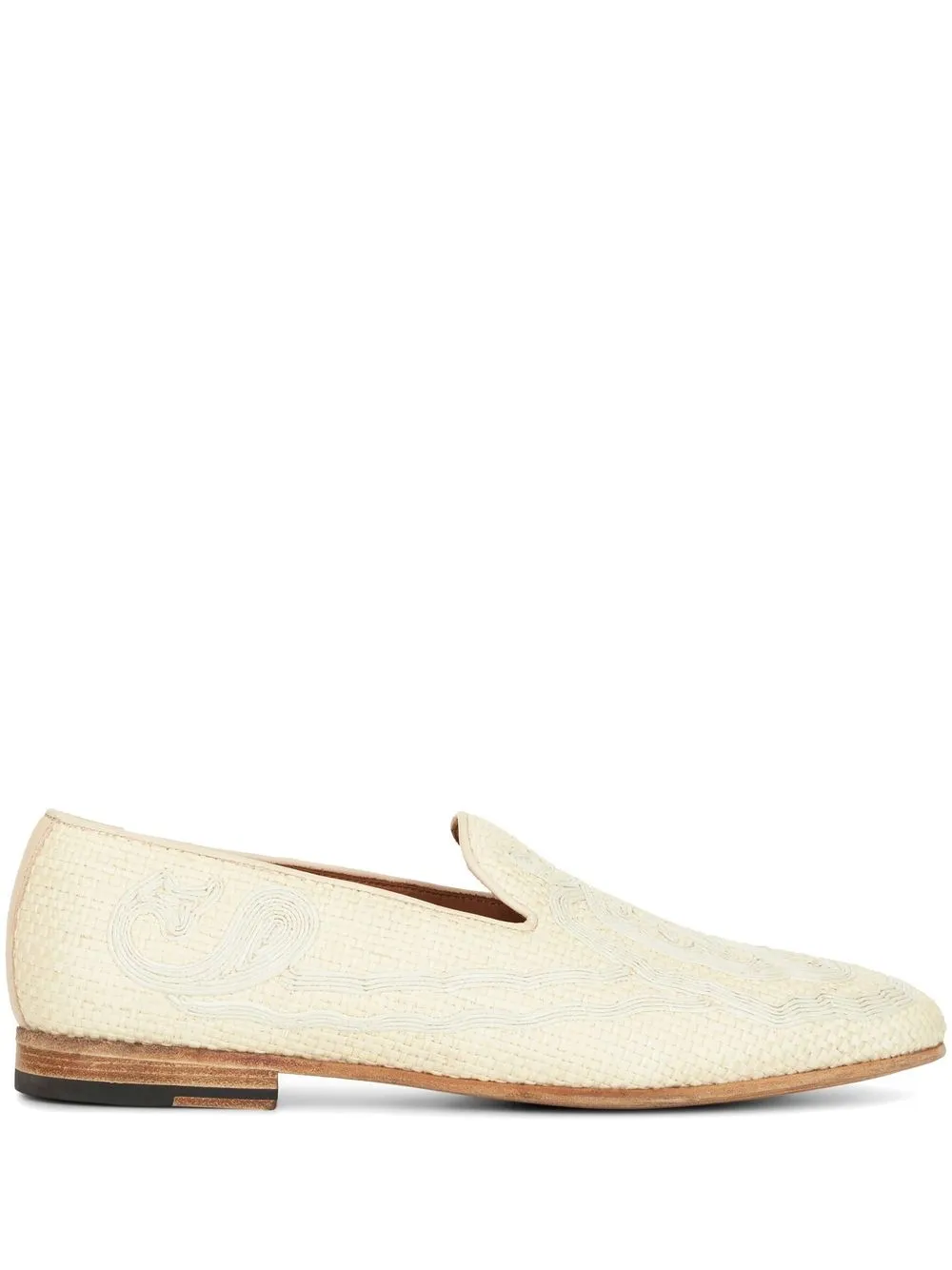 ETRO embroidered-design raffia loafers - White