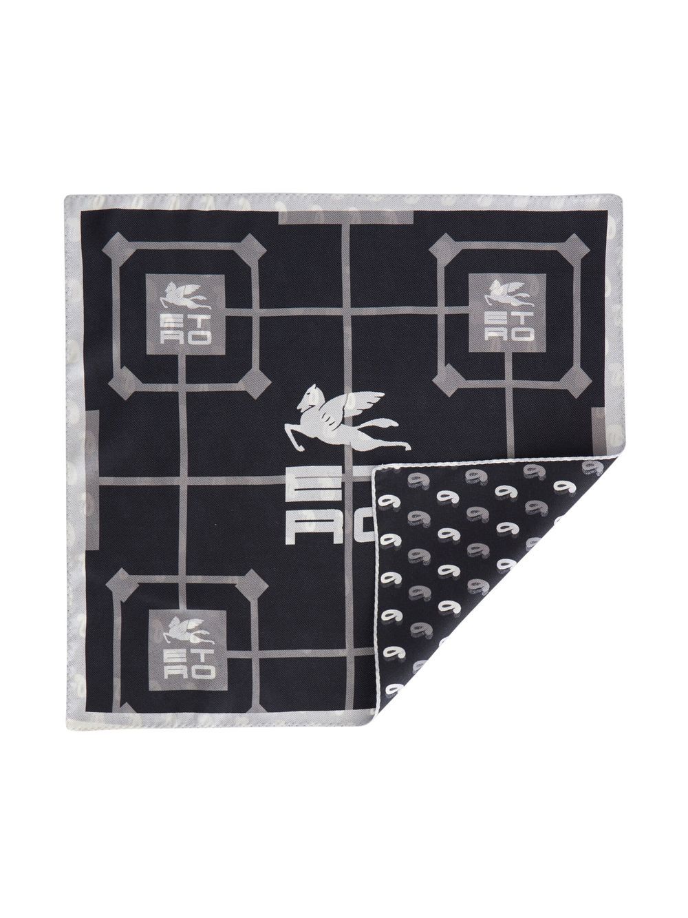 Shop Etro Pegaso-print Silk Pocket Square In Black
